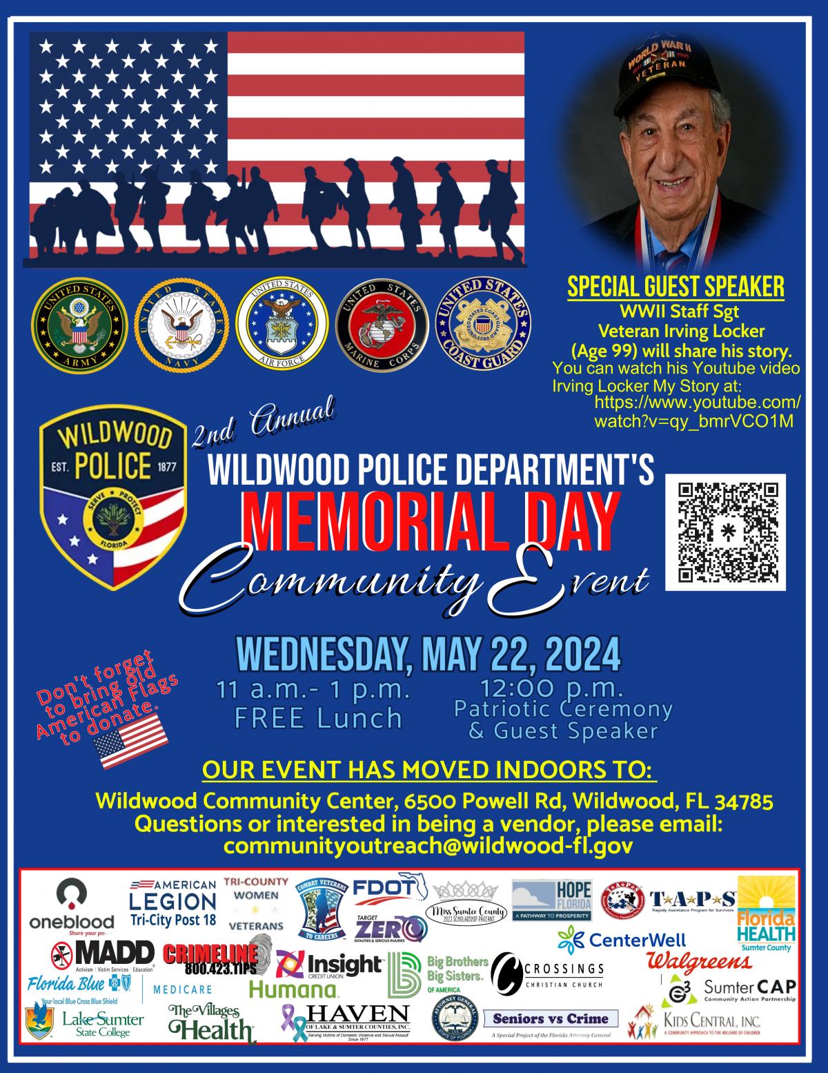 Wildwood Police Department's Memorial Day 5/22/24 11am-1pm Wildwood Community Center 6500 Powell Road